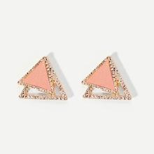 Romwe Textured Detail Triangle Stud Earrings