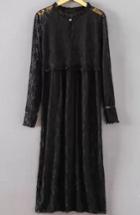 Romwe Fungus Collar Long Sleeve Lace Black Dress