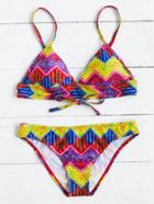Romwe Chevron Patchwork Triangle Bikini Set