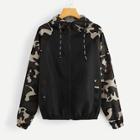 Romwe Contrast Camo Panel Raglan Sleeve Jacket