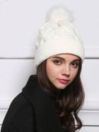 Romwe Cable Knit Pom White Hat
