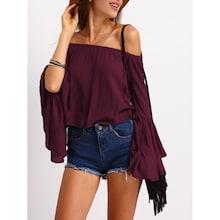 Romwe Flounce Sleeve Bardot Blouse