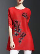 Romwe Red Rose Print Pleated Elastic Dress