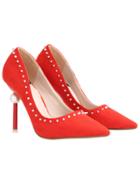 Romwe Red High Heel Bead Pumps