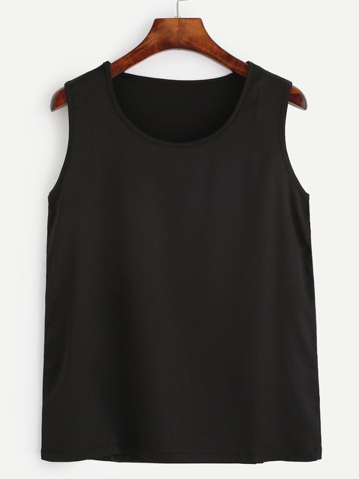 Romwe Black Round Neck Tank Top