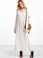 Romwe White V Neck Crochet Trim Shift Dress