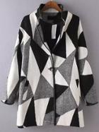 Romwe Stand Collar Color-block Geometric Print Coat