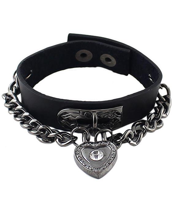 Romwe Heart Lock Pendat Pu Bracelet