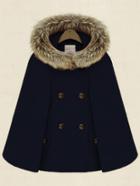 Romwe Navy Hooded Double Breasted Pockets Cape Coat
