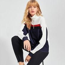 Romwe Half Placket Color-block Sweatshirt