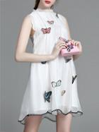 Romwe White Bow Organza Scallop Dress