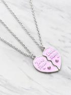 Romwe Rhinestone Embellished Heart Shaped Friendship Necklace 2pcs