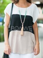 Romwe White Black Apricot Short Sleeve High Low T-shirt