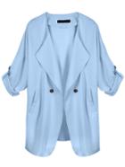 Romwe Drape Front Buttons Blue Coat