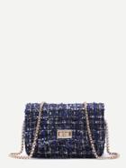 Romwe Royal Blue Woolen Box Bag With Chain Strap
