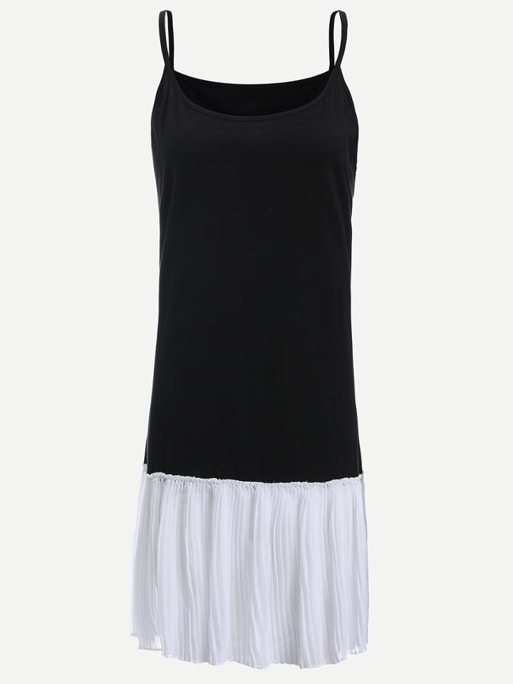 Romwe Black Cami Dress With Contrast Pleated Trim