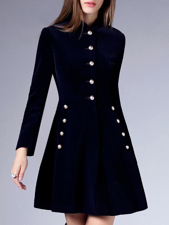 Romwe Navy Round Neck Long Sleeve Coat