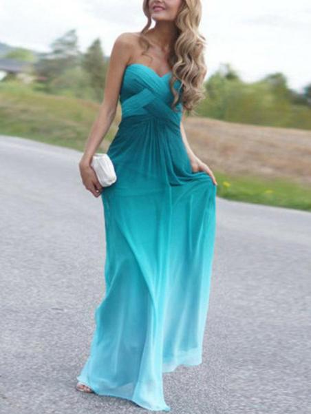 Romwe Ombre Blue Strapless Bandage Maxi Dress