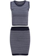 Romwe Sleeveless Striped Top With Bodycon Navy Skirt