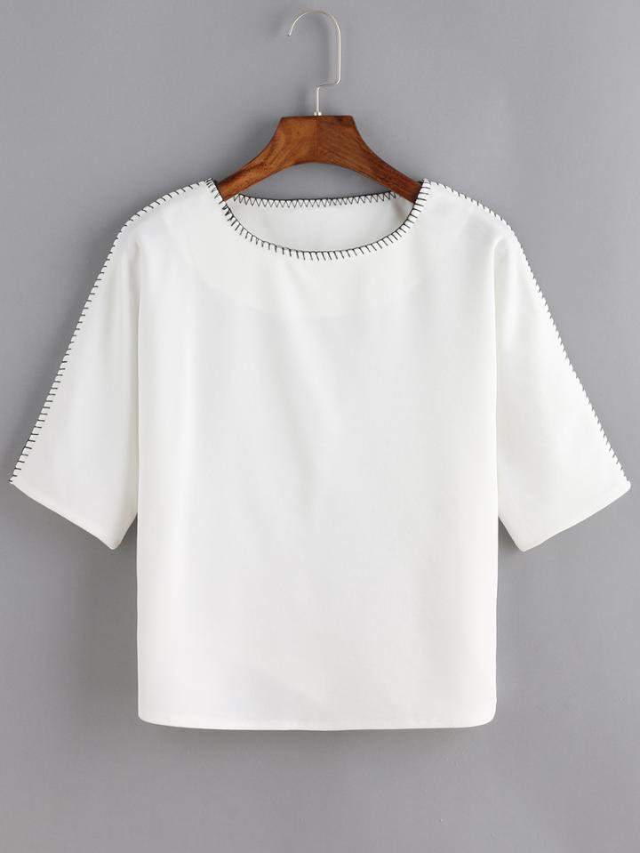 Romwe Seamed White T-shirt