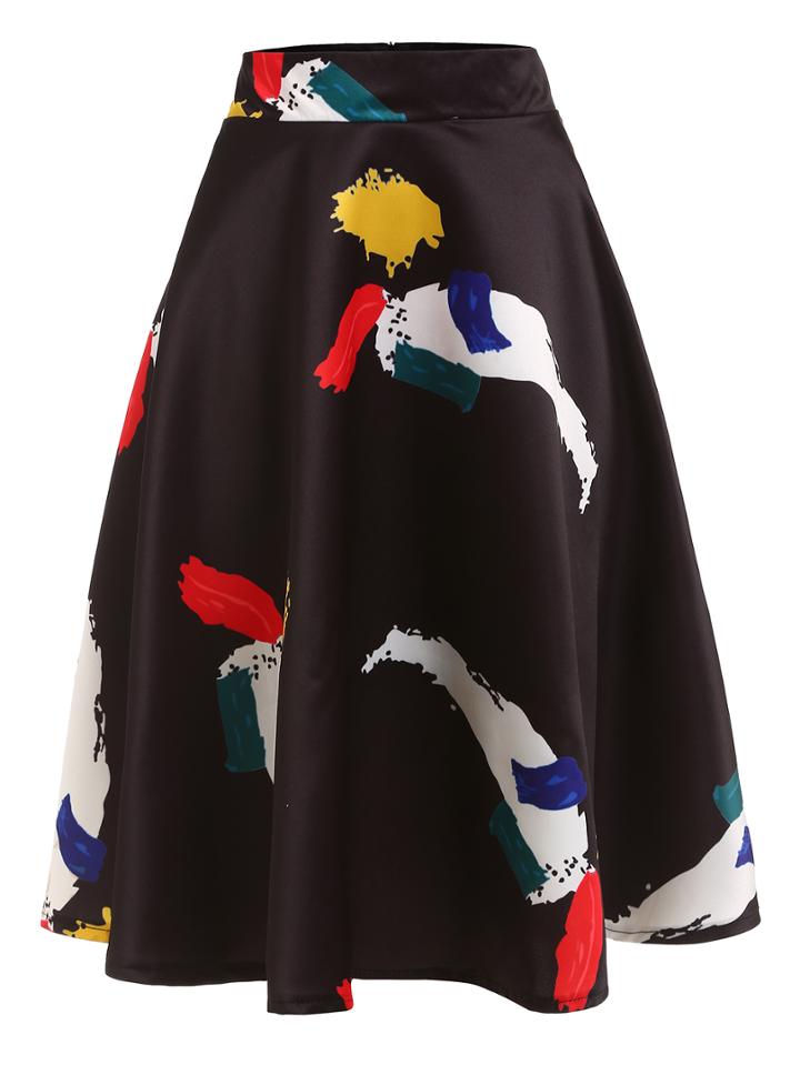Romwe Paint Splatter Print Midi Skirt