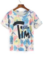 Romwe Letter Flower Print Cuffed T-shirt