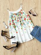 Romwe Floral Print Pleated Front Swing Cami Top