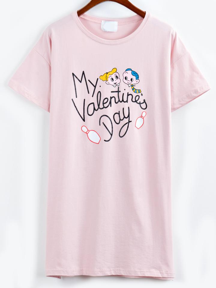 Romwe Cartoon Print T-shirt - Pink