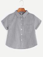 Romwe Black And White Tartan Plaid Cuffed Shirt