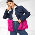 Romwe Faux Fur Panel Button Up Jacket