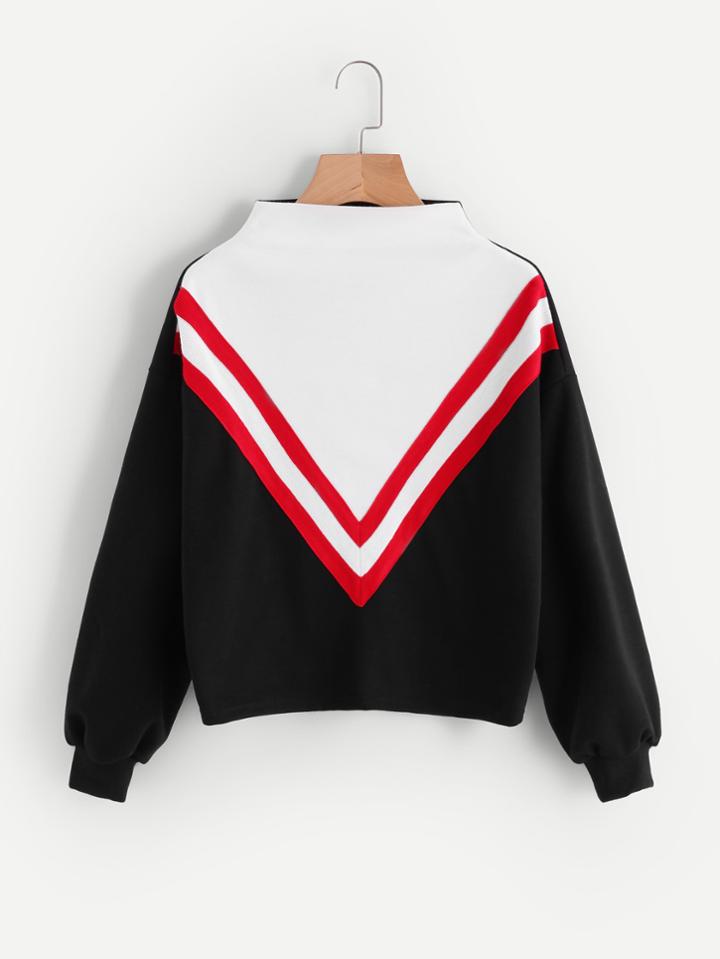 Romwe Mock Neck Cut And Sew Sweatshirt