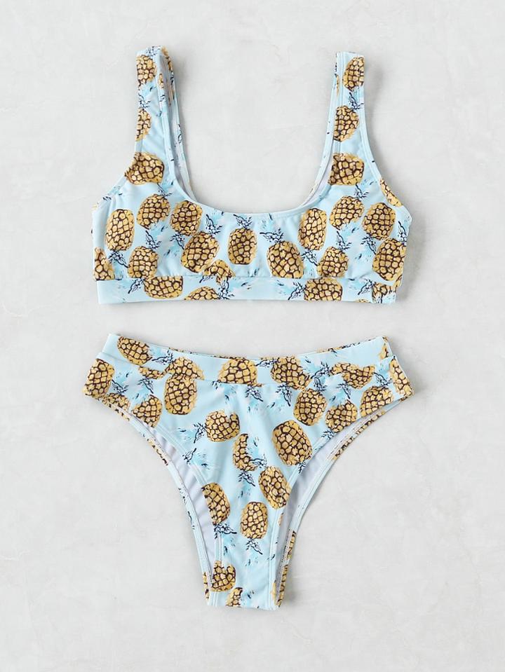 Romwe Pineapple Print Bikini Set