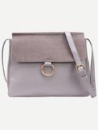 Romwe Grey Ring Accent Faux Suede Flap Bag