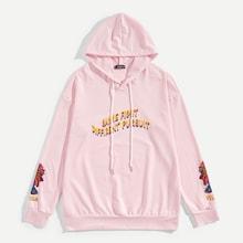 Romwe Men Fish Letter Print Hoodie