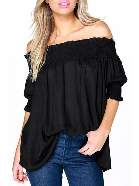 Romwe Smocked Off-the-shoulder Blouse