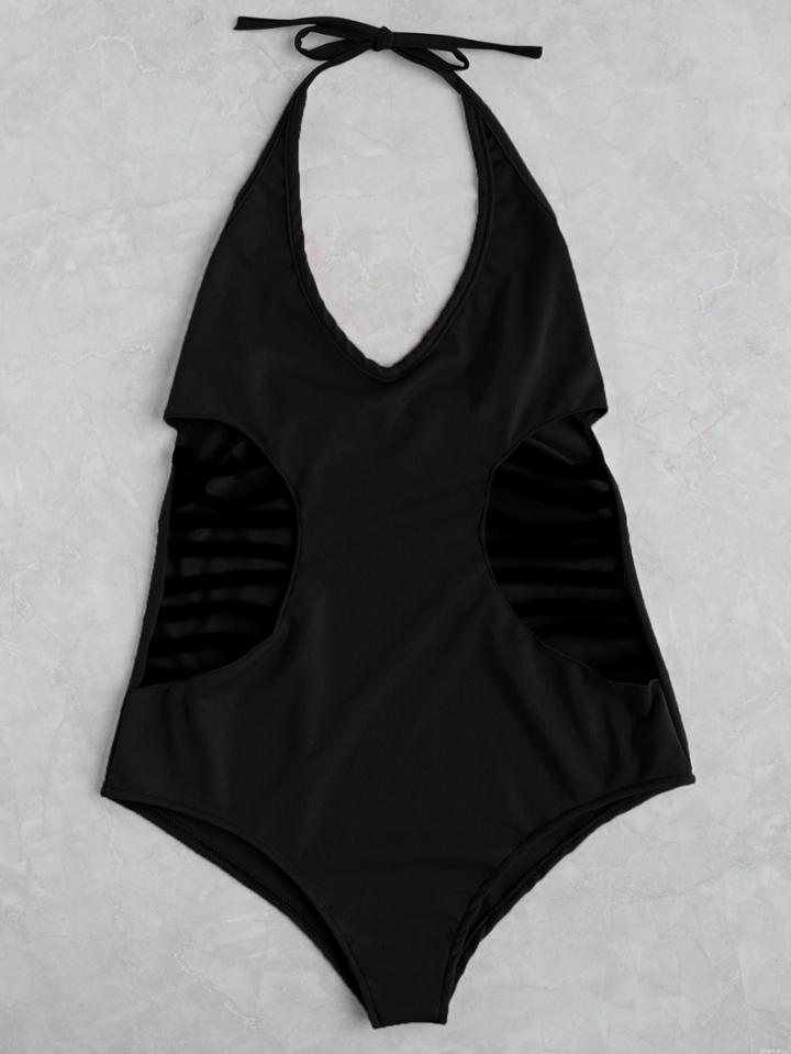 Romwe Ladder Cutout Halter One-piece Swimwear