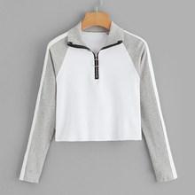 Romwe Ribbed Quarter Zip Cut And Sew Raglan Sleeve Jumper