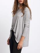 Romwe Grey Long Sleeve Dip Hem Split Side Casual T-shirt