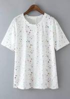 Romwe Speckled Print Side Split White T-shirt