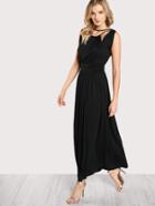 Romwe Cutout Neck V Back Ruched Waist Dress