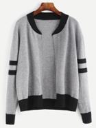 Romwe Grey Contrast Trim Sweater Coat