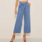 Romwe Ring Belted Wide Leg Denim Jeans