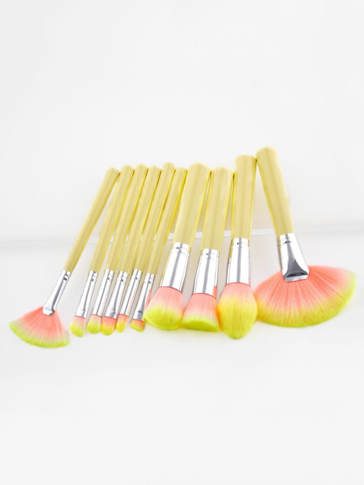 Romwe Fan Shaped Wood Handle Makeup Brush 10pcs