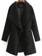 Romwe Lapel Edge Pockets Woolen Black Coat