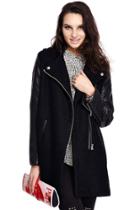 Romwe Zippered Black Panel Woolen Coat
