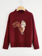 Romwe Ribbed Trim Fox Patch Jumper