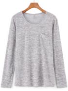 Romwe Long Sleeve Pocket Grey T-shirt