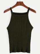 Romwe Olive Green Ribbed Cami Top