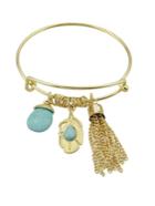 Romwe Gold Color Gem Long Tassel Pendant Bracelet