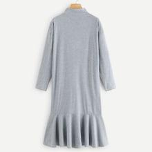 Romwe Stand Neck Ruffle Hem Dress